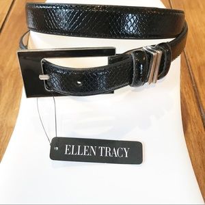 Ellen Tracy Black Patent Leather Textured Belt M